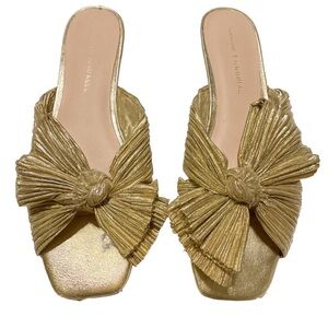 Loeffler Randall Gold Pleated Bow Mules